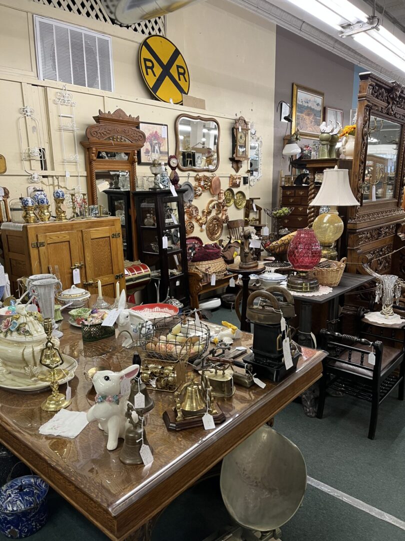Eclectic collection of vintage items and antiques in a cozy shop.